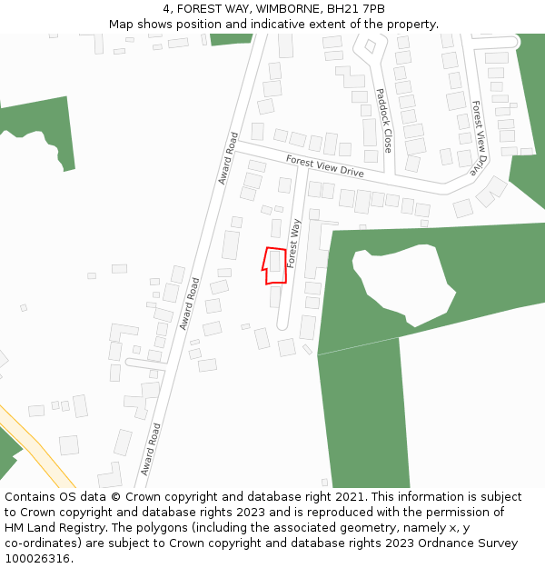 4, FOREST WAY, WIMBORNE, BH21 7PB: Location map and indicative extent of plot