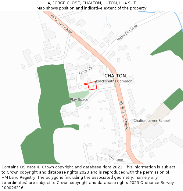 4, FORGE CLOSE, CHALTON, LUTON, LU4 9UT: Location map and indicative extent of plot