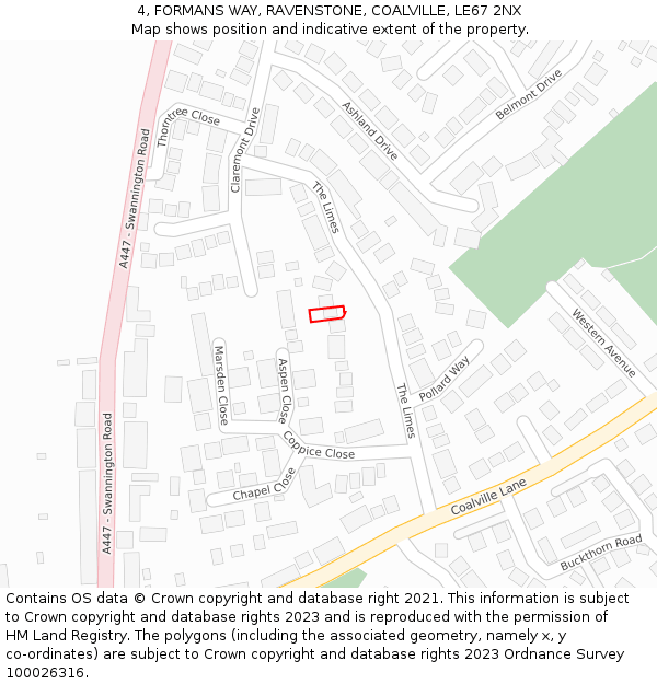 4, FORMANS WAY, RAVENSTONE, COALVILLE, LE67 2NX: Location map and indicative extent of plot