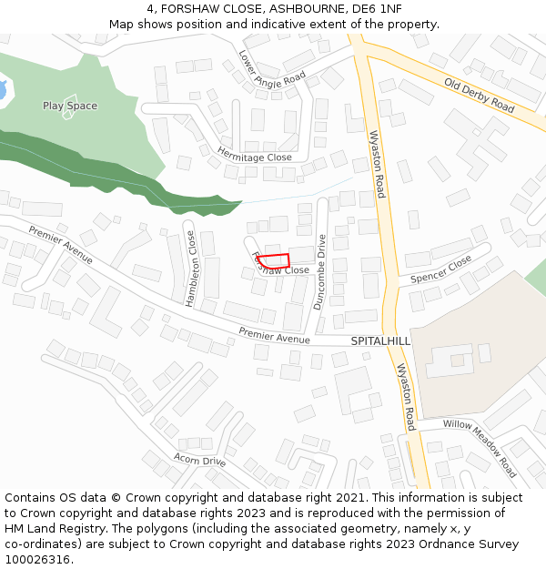 4, FORSHAW CLOSE, ASHBOURNE, DE6 1NF: Location map and indicative extent of plot