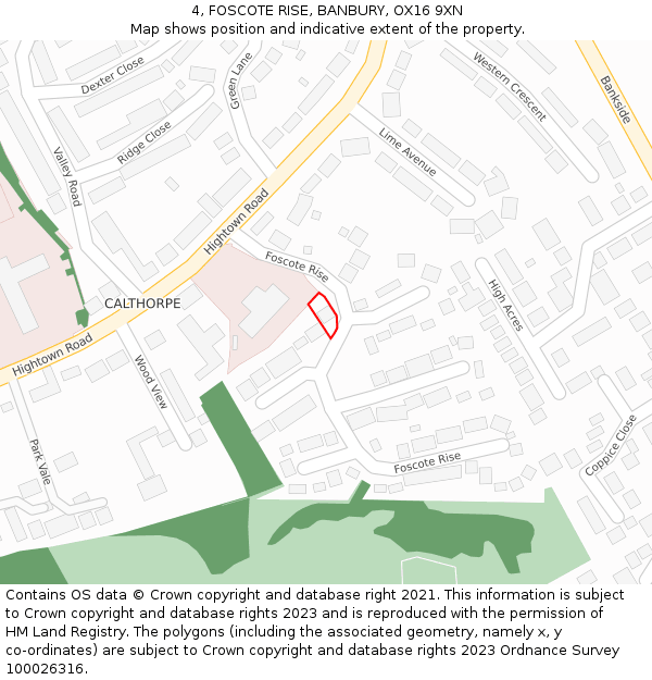 4, FOSCOTE RISE, BANBURY, OX16 9XN: Location map and indicative extent of plot