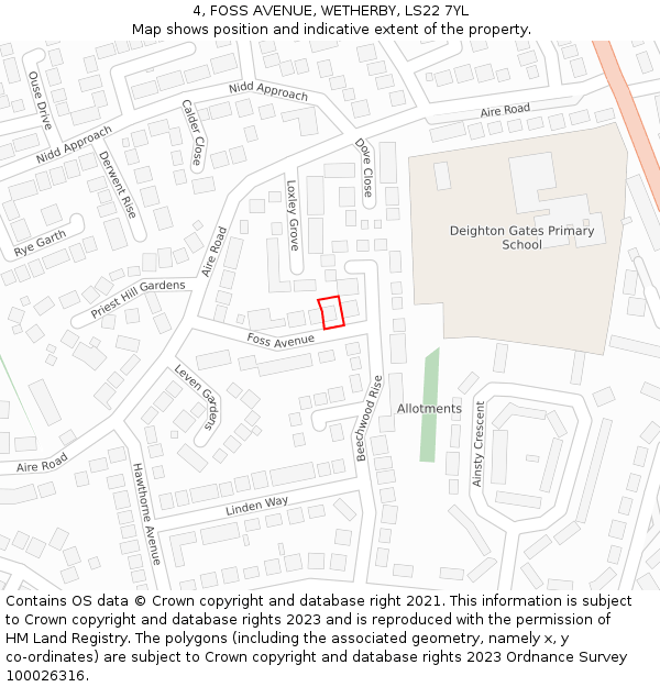 4, FOSS AVENUE, WETHERBY, LS22 7YL: Location map and indicative extent of plot