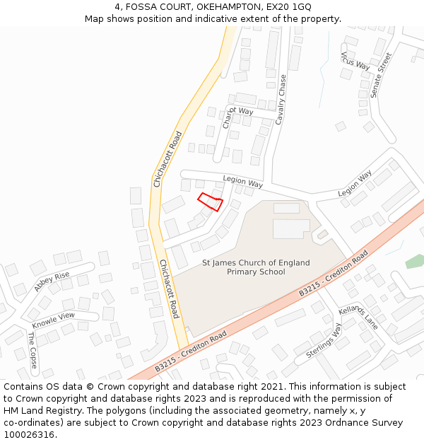 4, FOSSA COURT, OKEHAMPTON, EX20 1GQ: Location map and indicative extent of plot