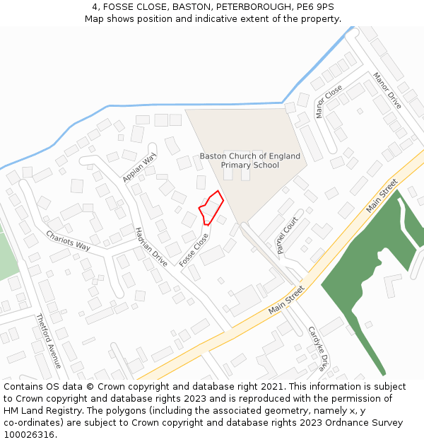 4, FOSSE CLOSE, BASTON, PETERBOROUGH, PE6 9PS: Location map and indicative extent of plot