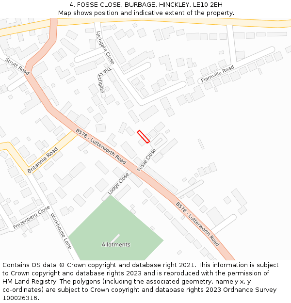 4, FOSSE CLOSE, BURBAGE, HINCKLEY, LE10 2EH: Location map and indicative extent of plot