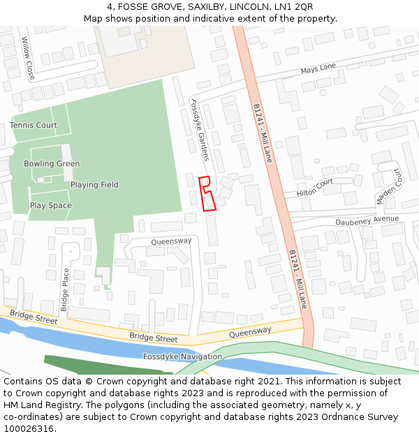 4, FOSSE GROVE, SAXILBY, LINCOLN, LN1 2QR: Location map and indicative extent of plot