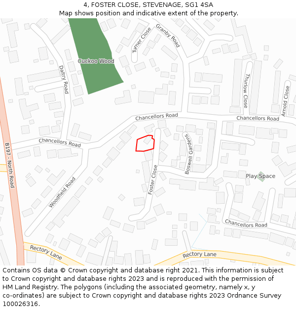 4, FOSTER CLOSE, STEVENAGE, SG1 4SA: Location map and indicative extent of plot