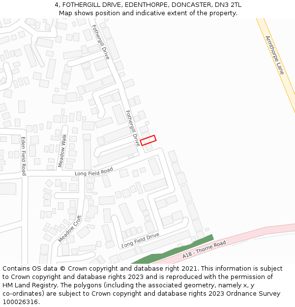 4, FOTHERGILL DRIVE, EDENTHORPE, DONCASTER, DN3 2TL: Location map and indicative extent of plot