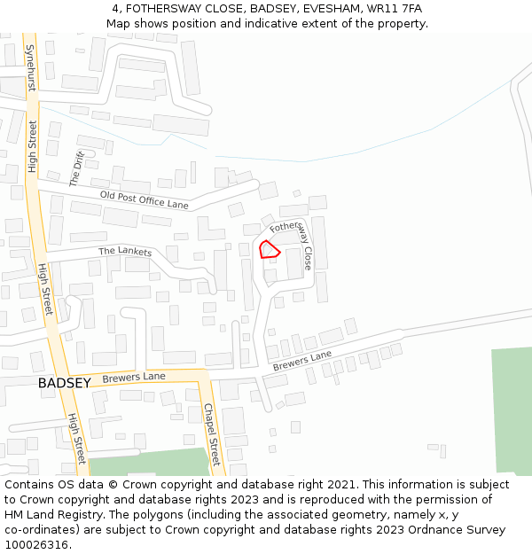 4, FOTHERSWAY CLOSE, BADSEY, EVESHAM, WR11 7FA: Location map and indicative extent of plot