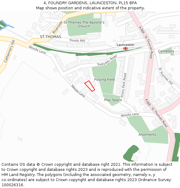 4, FOUNDRY GARDENS, LAUNCESTON, PL15 8PA: Location map and indicative extent of plot