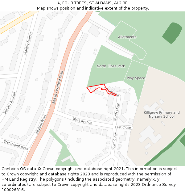 4, FOUR TREES, ST ALBANS, AL2 3EJ: Location map and indicative extent of plot