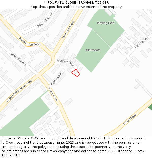4, FOURVIEW CLOSE, BRIXHAM, TQ5 9BR: Location map and indicative extent of plot