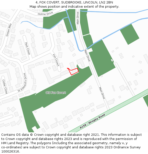 4, FOX COVERT, SUDBROOKE, LINCOLN, LN2 2BN: Location map and indicative extent of plot