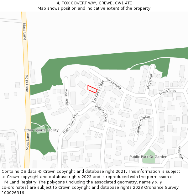 4, FOX COVERT WAY, CREWE, CW1 4TE: Location map and indicative extent of plot