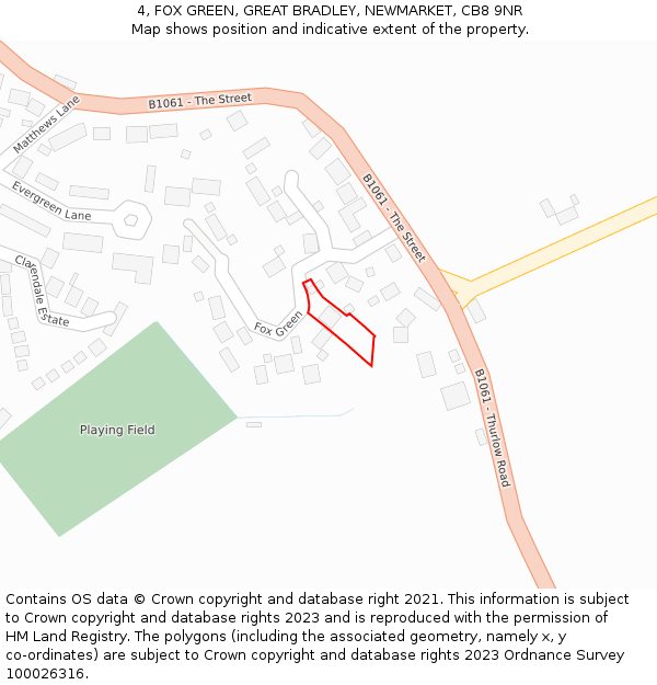 4, FOX GREEN, GREAT BRADLEY, NEWMARKET, CB8 9NR: Location map and indicative extent of plot