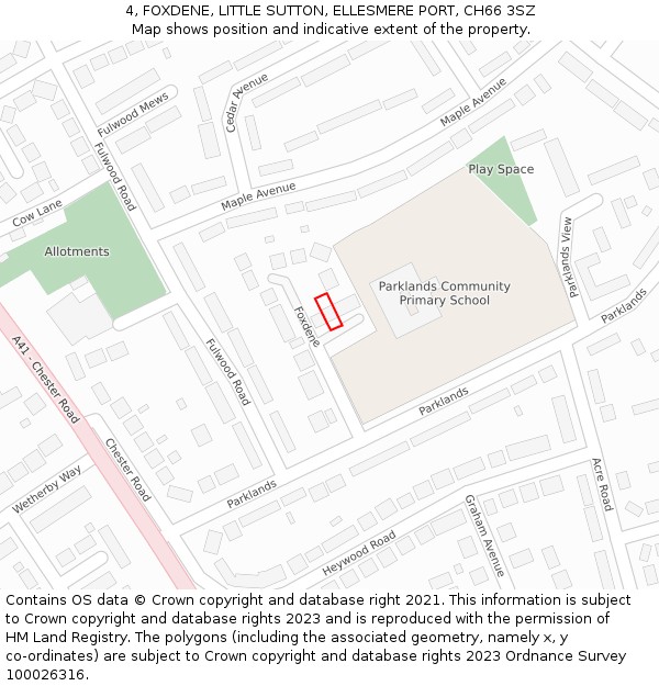 4, FOXDENE, LITTLE SUTTON, ELLESMERE PORT, CH66 3SZ: Location map and indicative extent of plot