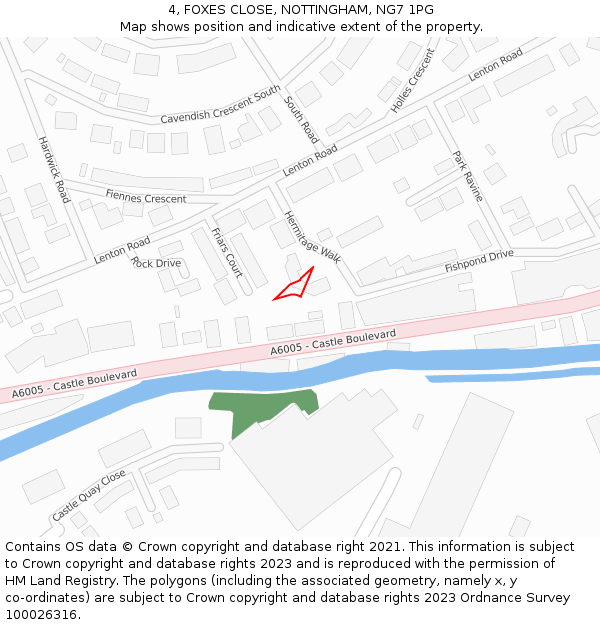 4, FOXES CLOSE, NOTTINGHAM, NG7 1PG: Location map and indicative extent of plot