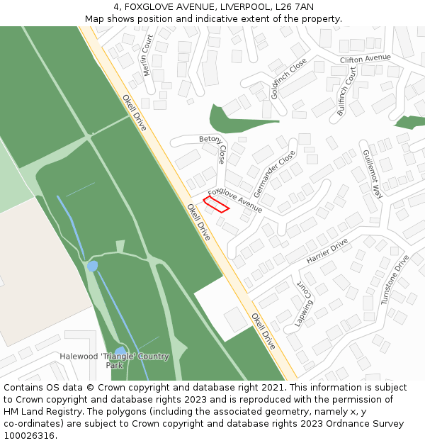 4, FOXGLOVE AVENUE, LIVERPOOL, L26 7AN: Location map and indicative extent of plot