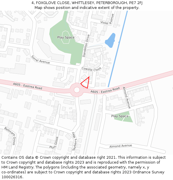 4, FOXGLOVE CLOSE, WHITTLESEY, PETERBOROUGH, PE7 2FJ: Location map and indicative extent of plot