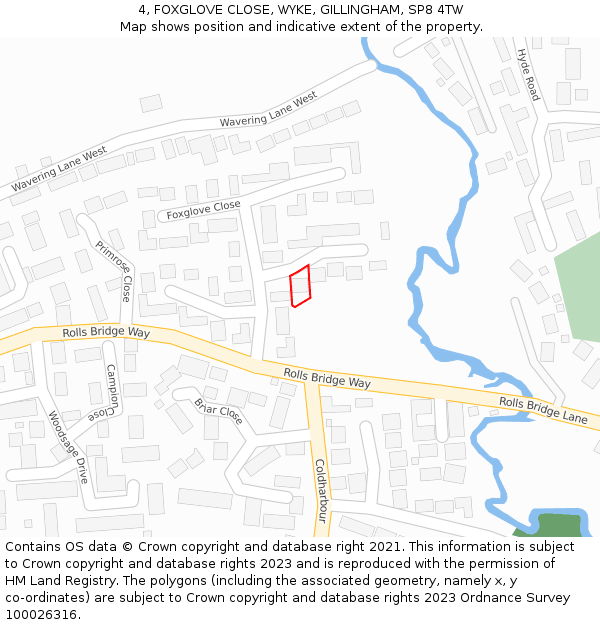 4, FOXGLOVE CLOSE, WYKE, GILLINGHAM, SP8 4TW: Location map and indicative extent of plot