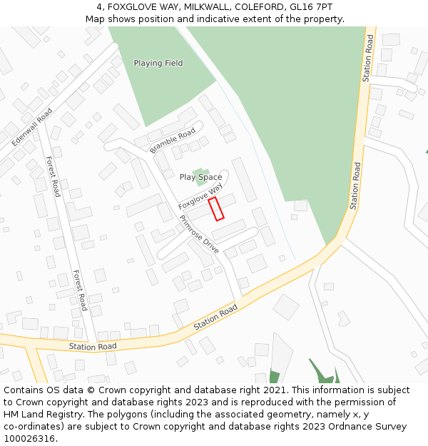4, FOXGLOVE WAY, MILKWALL, COLEFORD, GL16 7PT: Location map and indicative extent of plot