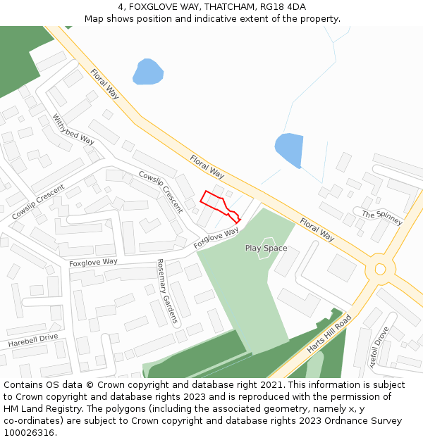 4, FOXGLOVE WAY, THATCHAM, RG18 4DA: Location map and indicative extent of plot