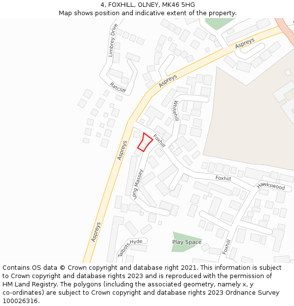 4, FOXHILL, OLNEY, MK46 5HG: Location map and indicative extent of plot