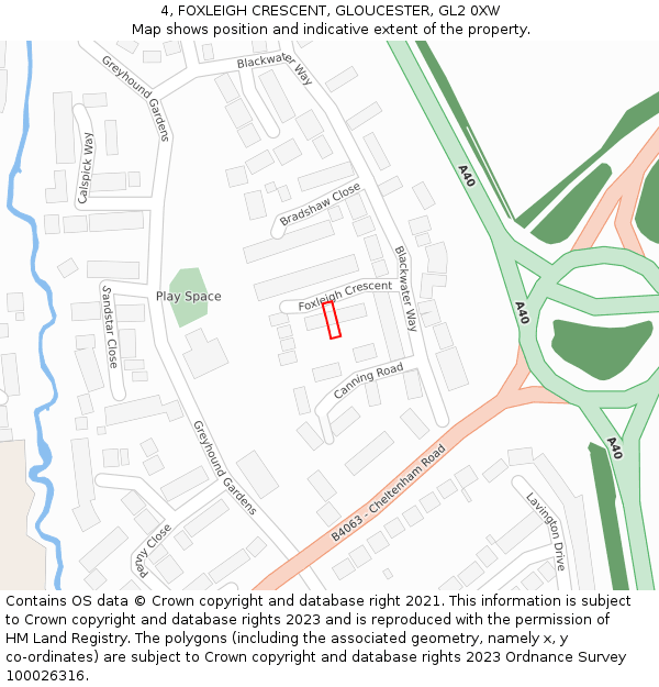 4, FOXLEIGH CRESCENT, GLOUCESTER, GL2 0XW: Location map and indicative extent of plot