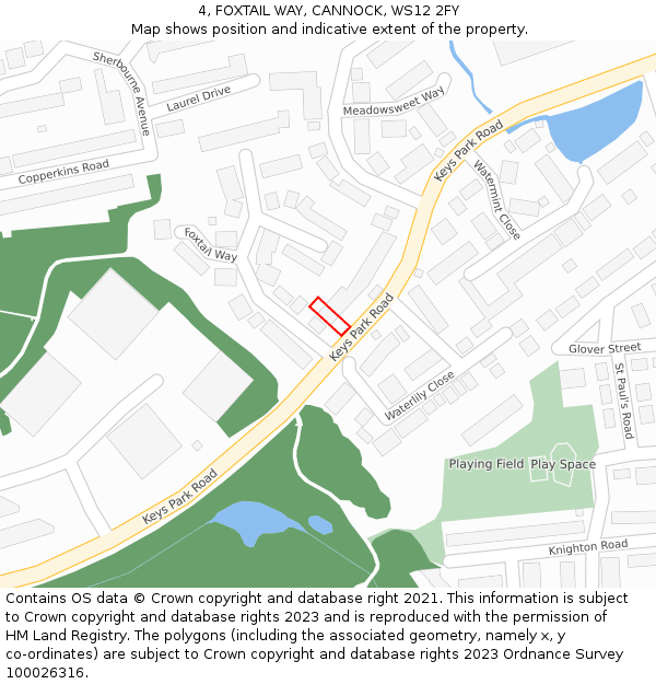 4, FOXTAIL WAY, CANNOCK, WS12 2FY: Location map and indicative extent of plot