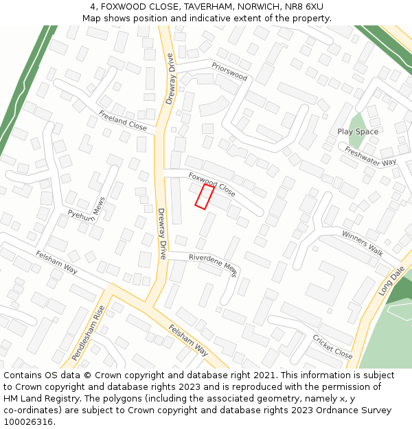 4, FOXWOOD CLOSE, TAVERHAM, NORWICH, NR8 6XU: Location map and indicative extent of plot