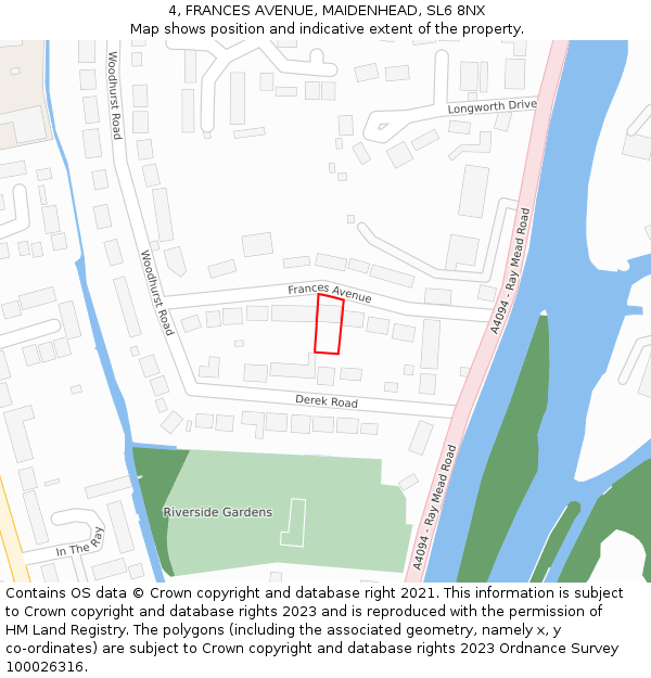 4, FRANCES AVENUE, MAIDENHEAD, SL6 8NX: Location map and indicative extent of plot