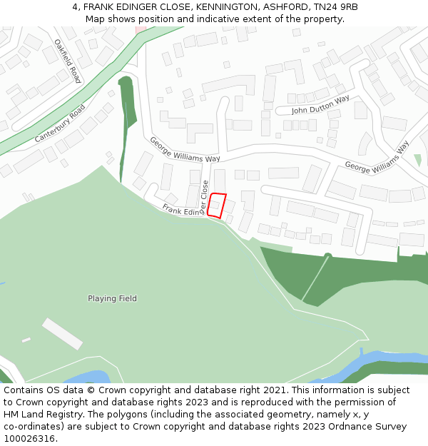 4, FRANK EDINGER CLOSE, KENNINGTON, ASHFORD, TN24 9RB: Location map and indicative extent of plot