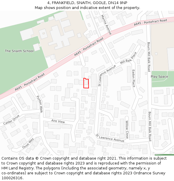 4, FRANKFIELD, SNAITH, GOOLE, DN14 9NP: Location map and indicative extent of plot