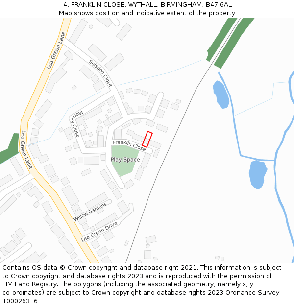 4, FRANKLIN CLOSE, WYTHALL, BIRMINGHAM, B47 6AL: Location map and indicative extent of plot