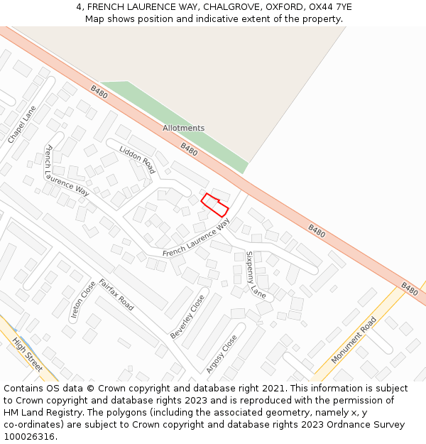 4, FRENCH LAURENCE WAY, CHALGROVE, OXFORD, OX44 7YE: Location map and indicative extent of plot