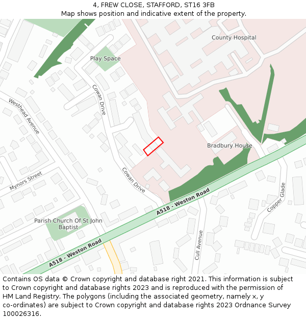 4, FREW CLOSE, STAFFORD, ST16 3FB: Location map and indicative extent of plot