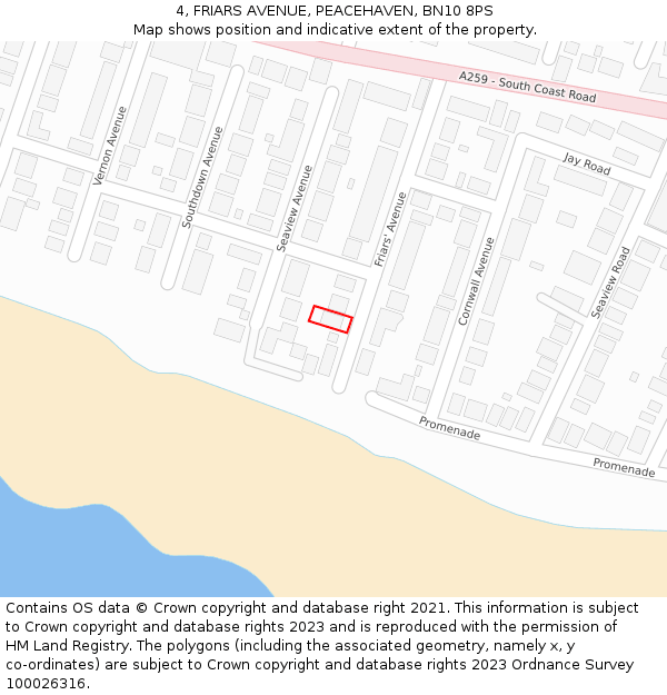 4, FRIARS AVENUE, PEACEHAVEN, BN10 8PS: Location map and indicative extent of plot