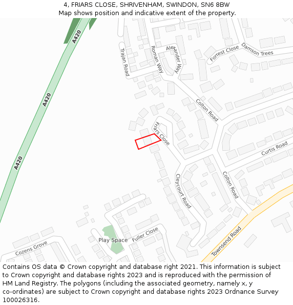 4, FRIARS CLOSE, SHRIVENHAM, SWINDON, SN6 8BW: Location map and indicative extent of plot