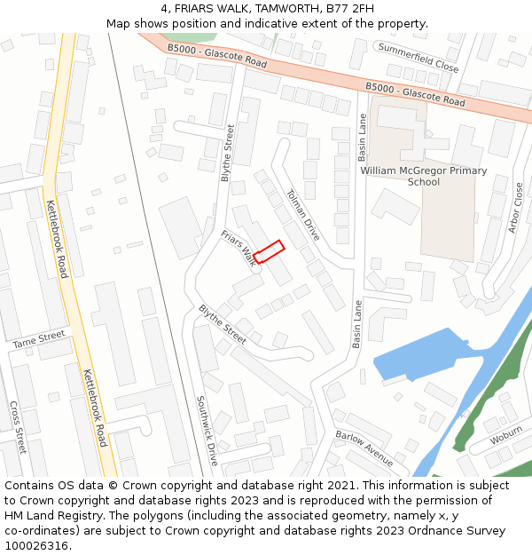 4, FRIARS WALK, TAMWORTH, B77 2FH: Location map and indicative extent of plot