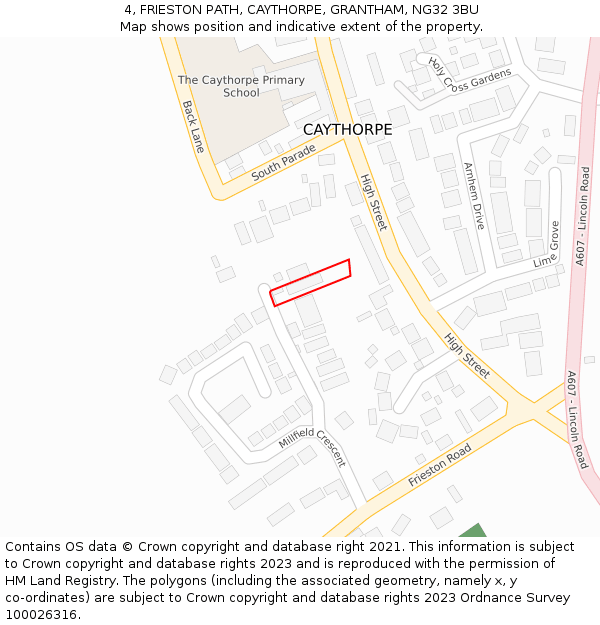 4, FRIESTON PATH, CAYTHORPE, GRANTHAM, NG32 3BU: Location map and indicative extent of plot
