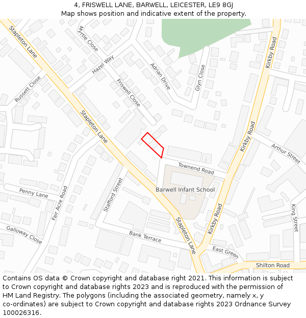 4, FRISWELL LANE, BARWELL, LEICESTER, LE9 8GJ: Location map and indicative extent of plot