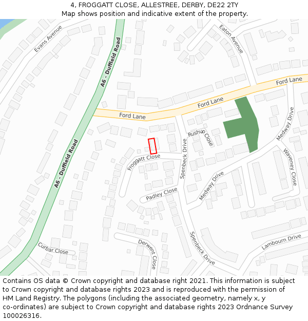 4, FROGGATT CLOSE, ALLESTREE, DERBY, DE22 2TY: Location map and indicative extent of plot
