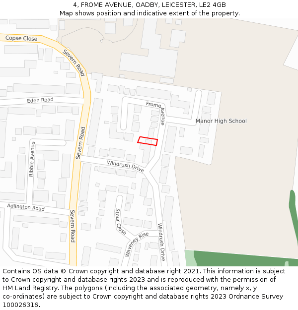 4, FROME AVENUE, OADBY, LEICESTER, LE2 4GB: Location map and indicative extent of plot