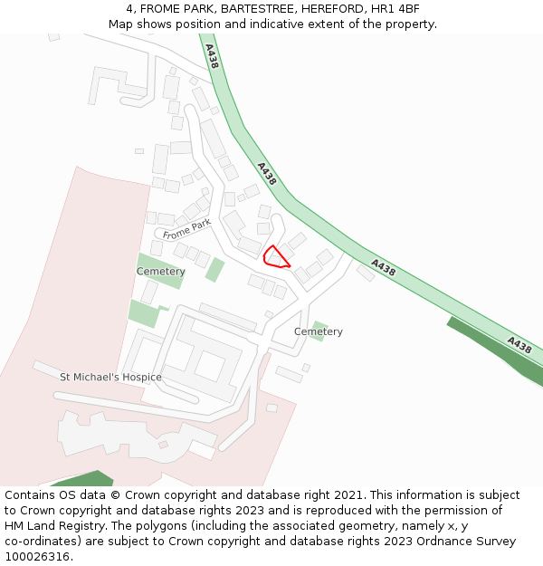 4, FROME PARK, BARTESTREE, HEREFORD, HR1 4BF: Location map and indicative extent of plot