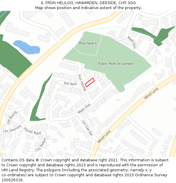 4, FRON HEULOG, HAWARDEN, DEESIDE, CH5 3GG: Location map and indicative extent of plot