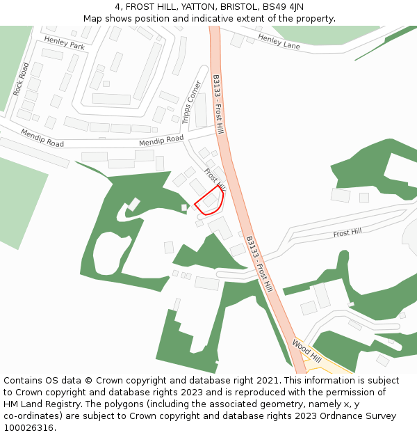 4, FROST HILL, YATTON, BRISTOL, BS49 4JN: Location map and indicative extent of plot