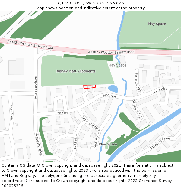 4, FRY CLOSE, SWINDON, SN5 8ZN: Location map and indicative extent of plot