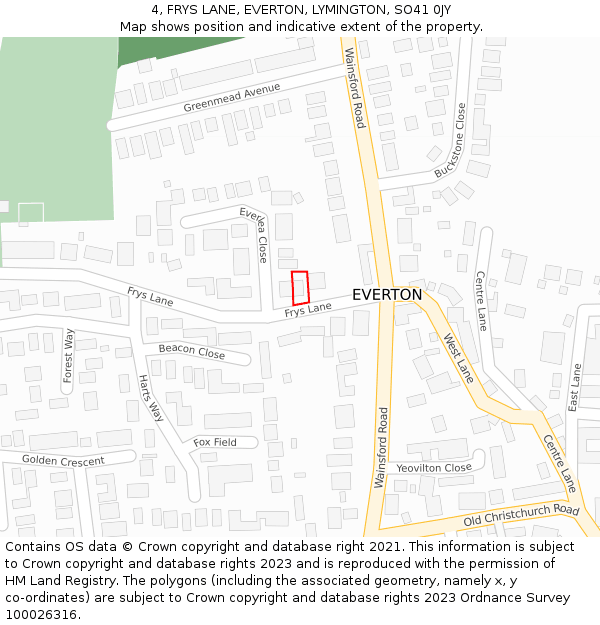 4, FRYS LANE, EVERTON, LYMINGTON, SO41 0JY: Location map and indicative extent of plot