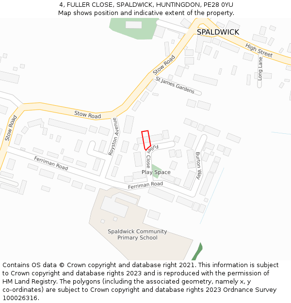 4, FULLER CLOSE, SPALDWICK, HUNTINGDON, PE28 0YU: Location map and indicative extent of plot