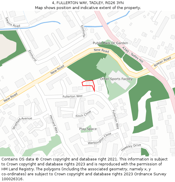 4, FULLERTON WAY, TADLEY, RG26 3YN: Location map and indicative extent of plot